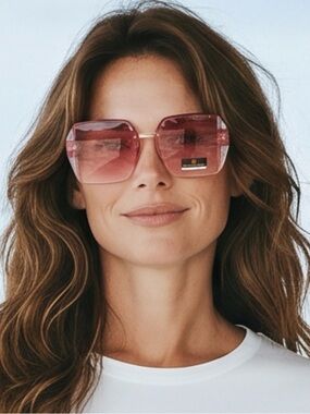 Margaret Josephs sunglasses taupe pink clear plastic square frames new